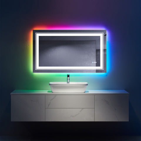 40" x 24" Rectangular Frameless Anti-Fog RGB Backlit & LED Frontlit Bathroom Vanity Mirror