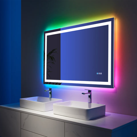 48" x 32" Rectangular Frameless Anti-Fog RGB Backlit & LED Frontlit Bathroom Vanity Mirror