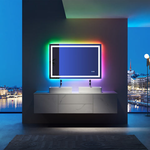 36" x 48" Rectangular Frameless Anti-Fog RGB Backlit & LED Frontlit Bathroom Vanity Mirror