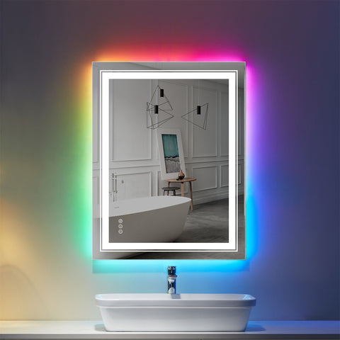 36" x 28" Rectangular Frameless Anti-Fog RGB Backlit & LED Frontlit Bathroom Vanity Mirror