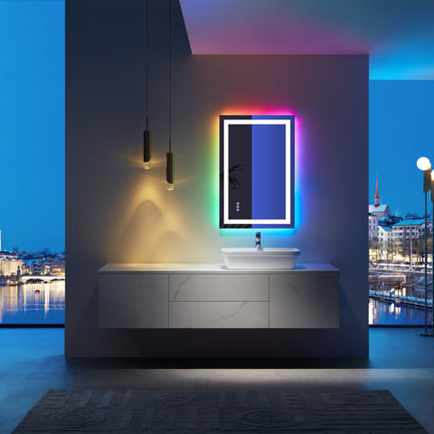 32" x 24" Rectangular Frameless Anti-Fog RGB Backlit & LED Frontlit Bathroom Vanity Mirror