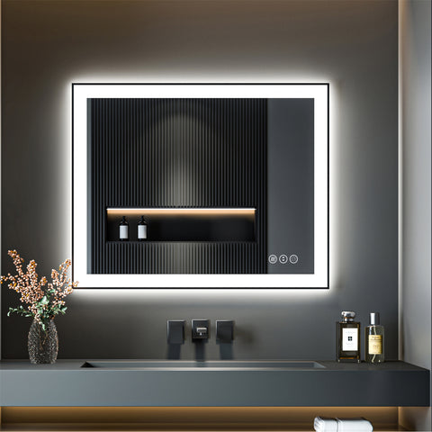 32" x 40" Rectangular Framed Dimmable LED Lighted Fog Free Bathroom Vanity Mirror