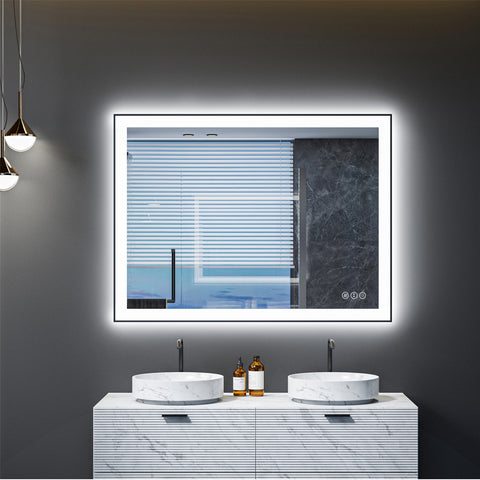 36" x 48" Rectangular Framed Dimmable LED Lighted Fog Free Bathroom Vanity Mirror