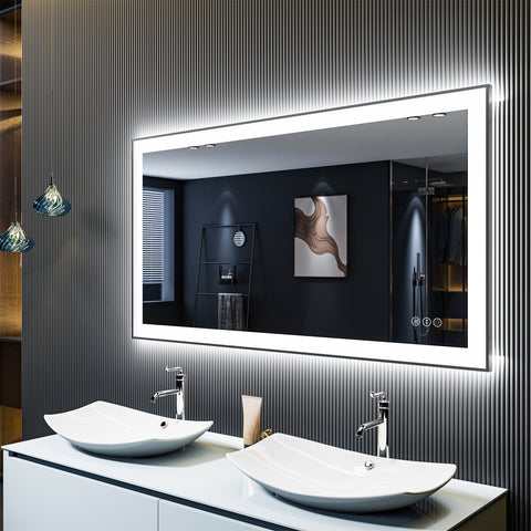 55" x 30" Rectangular Framed Dimmable LED Lighted Fog Free Bathroom Vanity Mirror