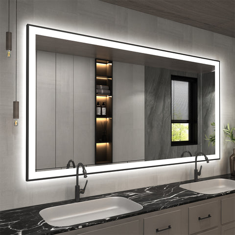 60" x 36" Rectangular Framed Dimmable LED Lighted Fog Free Bathroom Vanity Mirror