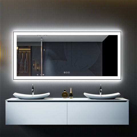 32" x 72" Rectangular Framed Dimmable LED Lighted Fog Free Bathroom Vanity Mirror