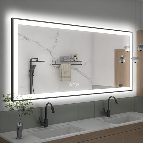 36" x 72" Rectangular Framed Dimmable LED Lighted Fog Free Bathroom Vanity Mirror