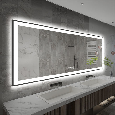 32" x 84" Rectangular Framed Dimmable LED Lighted Fog Free Bathroom Vanity Mirror