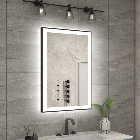 24" x 36" Rectangular Framed Dimmable LED Lighted Fog Free Bathroom Vanity Mirror