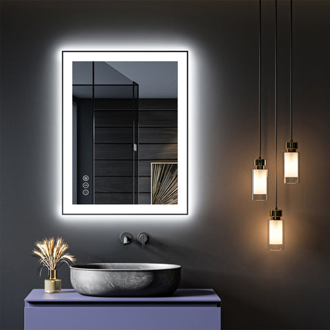 36" x 28" Rectangular Framed Dimmable LED Lighted Fog Free Bathroom Vanity Mirror