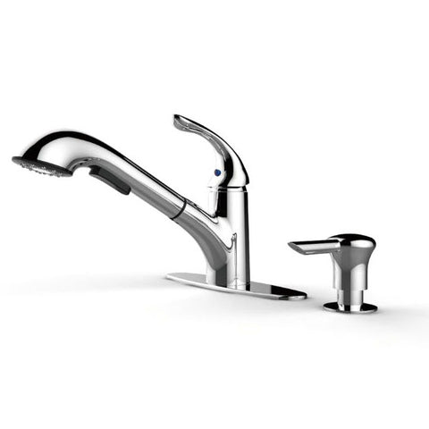 Chrome Single Handle Pull-out Kitchen Faucet with Deck Plate and Soap Dispenser Included