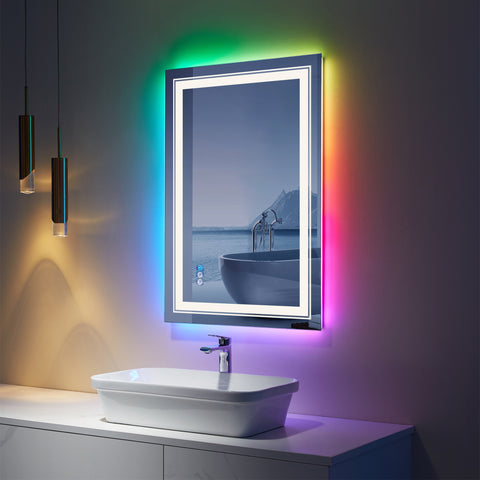 24" x 36" Rectangular Frameless Anti-Fog RGB Backlit & LED Frontlit Bathroom Vanity Mirror