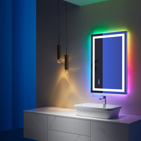 24" x 36" Rectangular Frameless Anti-Fog RGB Backlit & LED Frontlit Bathroom Vanity Mirror