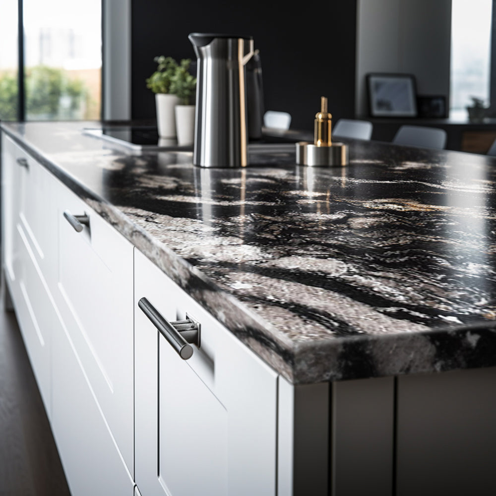 Titanium Wave Quartzite Countertop – Apex Stone & Cabinet